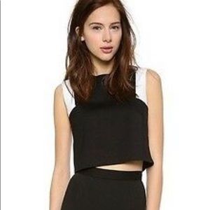 Torn by Ronny Kobo Zipper Crop Top Black and White Size S
